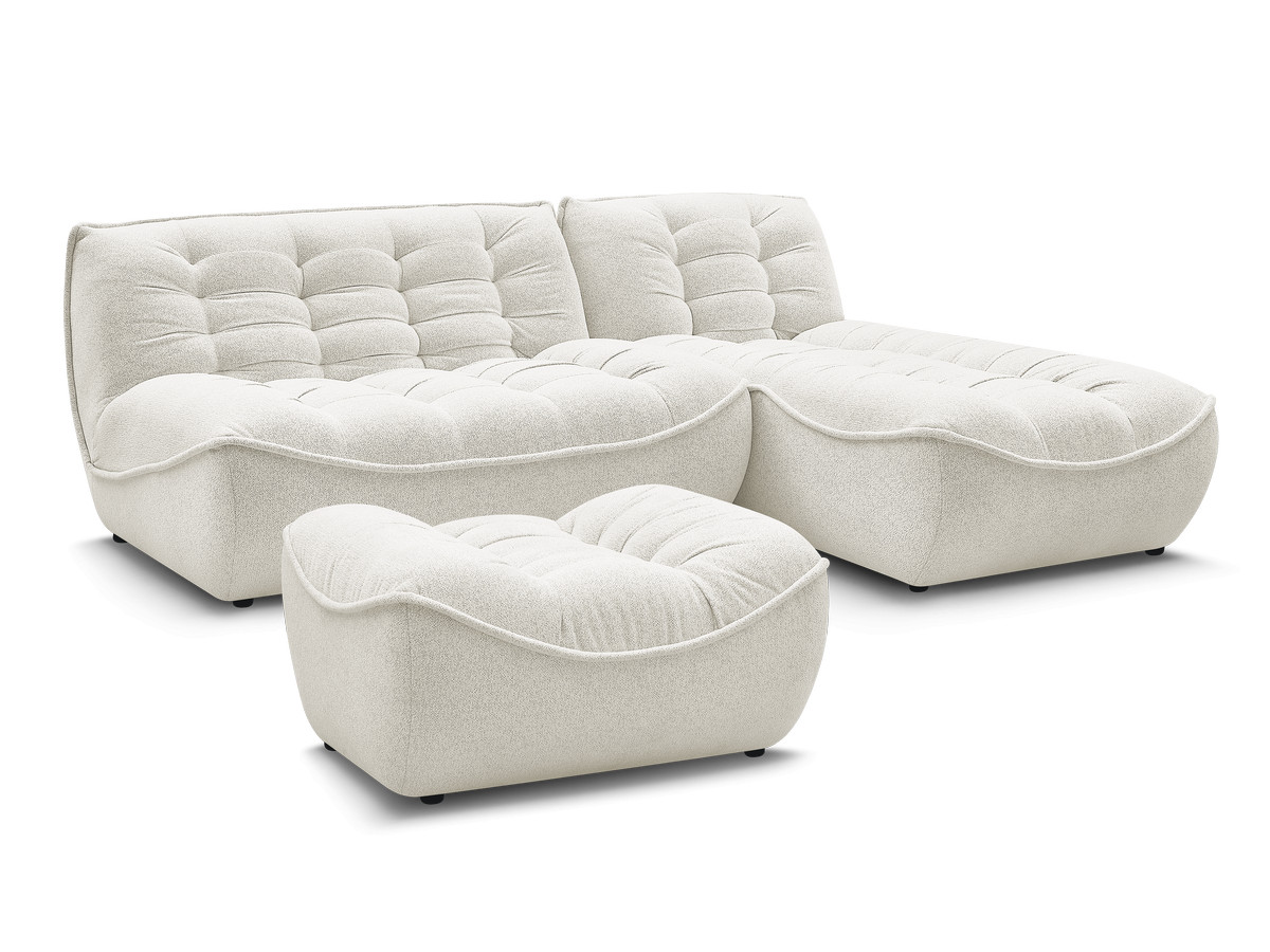 Canapé d'angle fixe modulable SERENA tissu chiné avec pouf