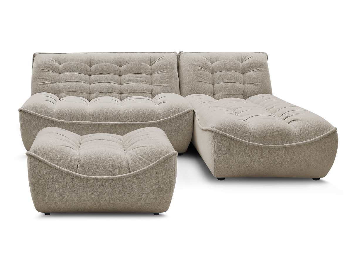 Canapé d'angle fixe modulable SERENA tissu chiné avec pouf