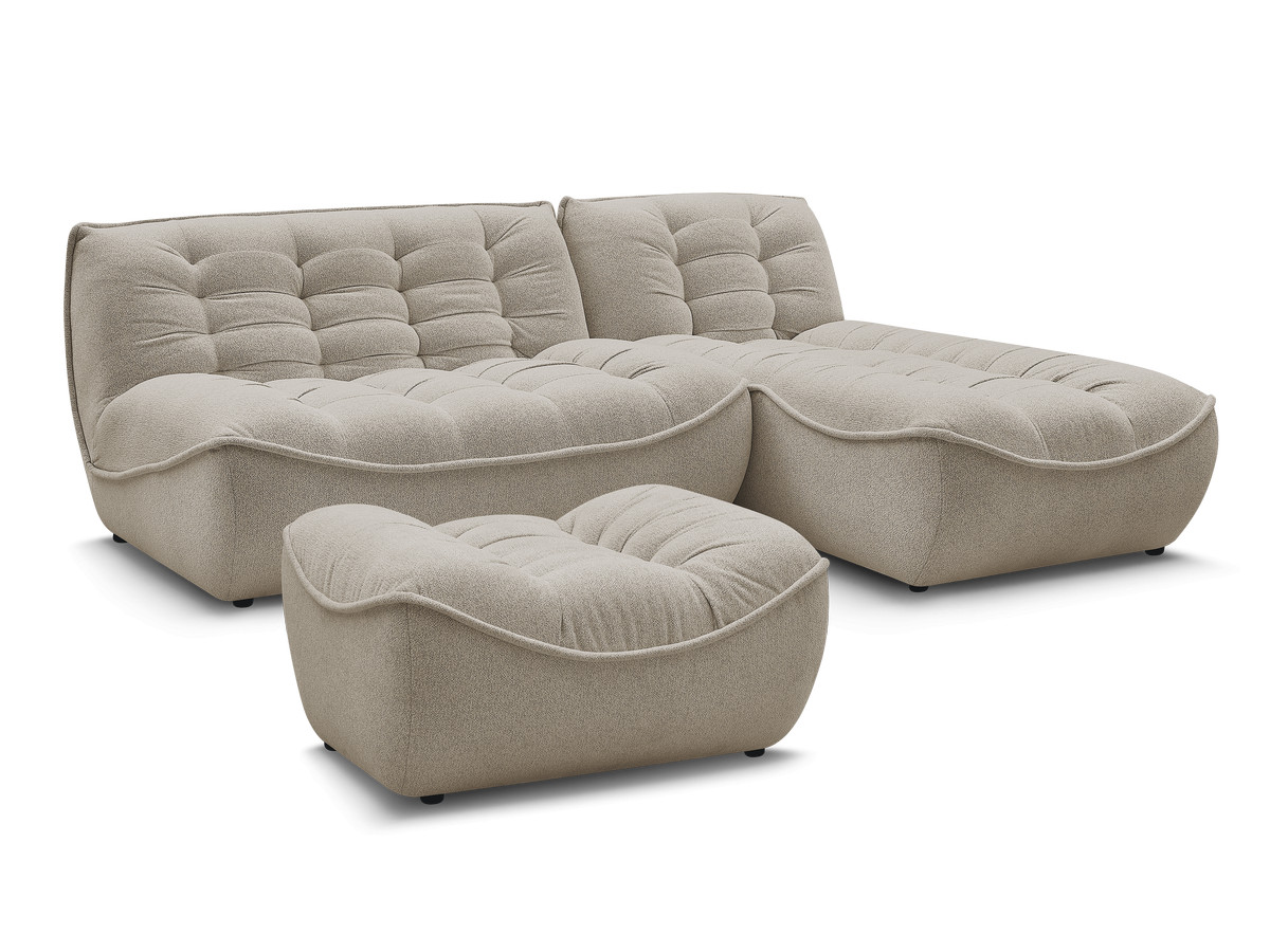Canapé d'angle fixe modulable SERENA tissu chiné avec pouf