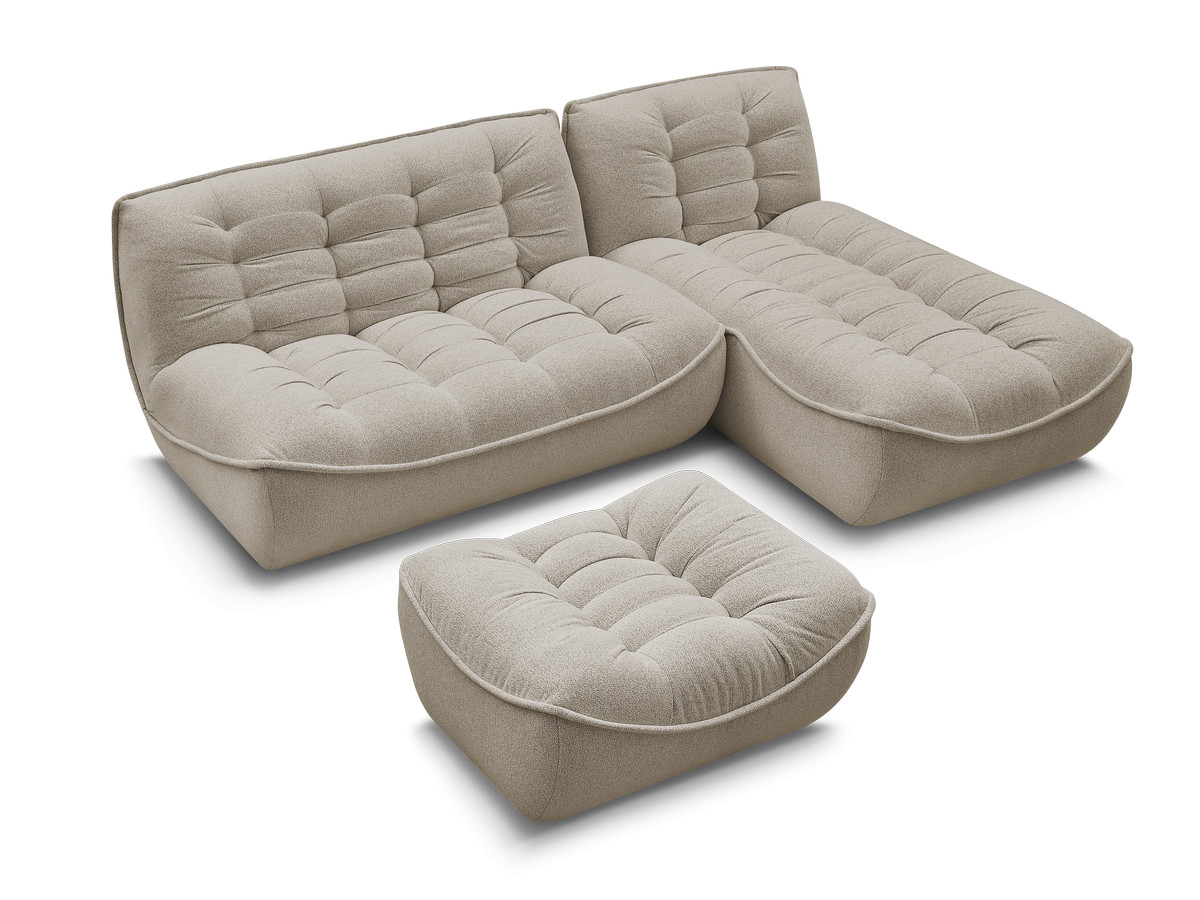 Canapé d'angle fixe modulable SERENA tissu chiné avec pouf