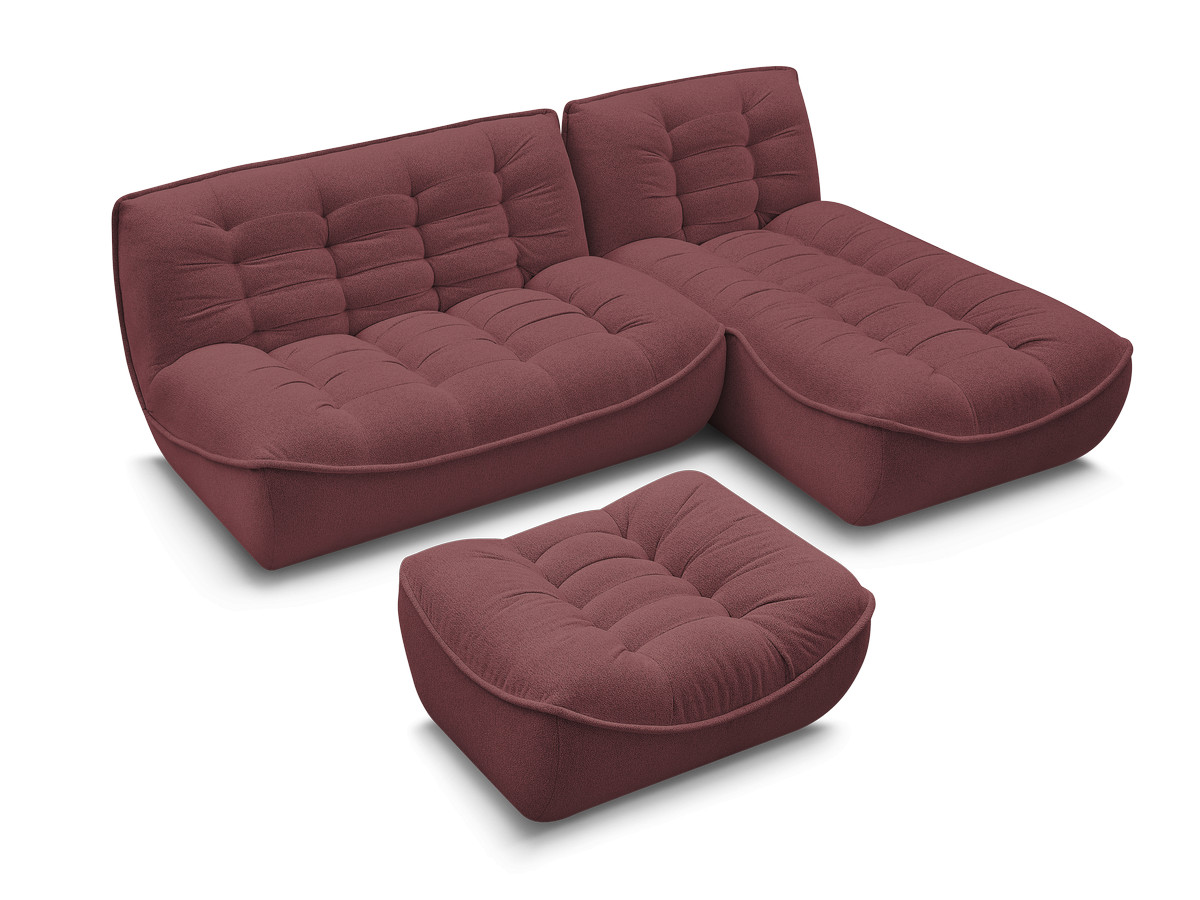 Canapé d'angle fixe modulable SERENA tissu chiné avec pouf