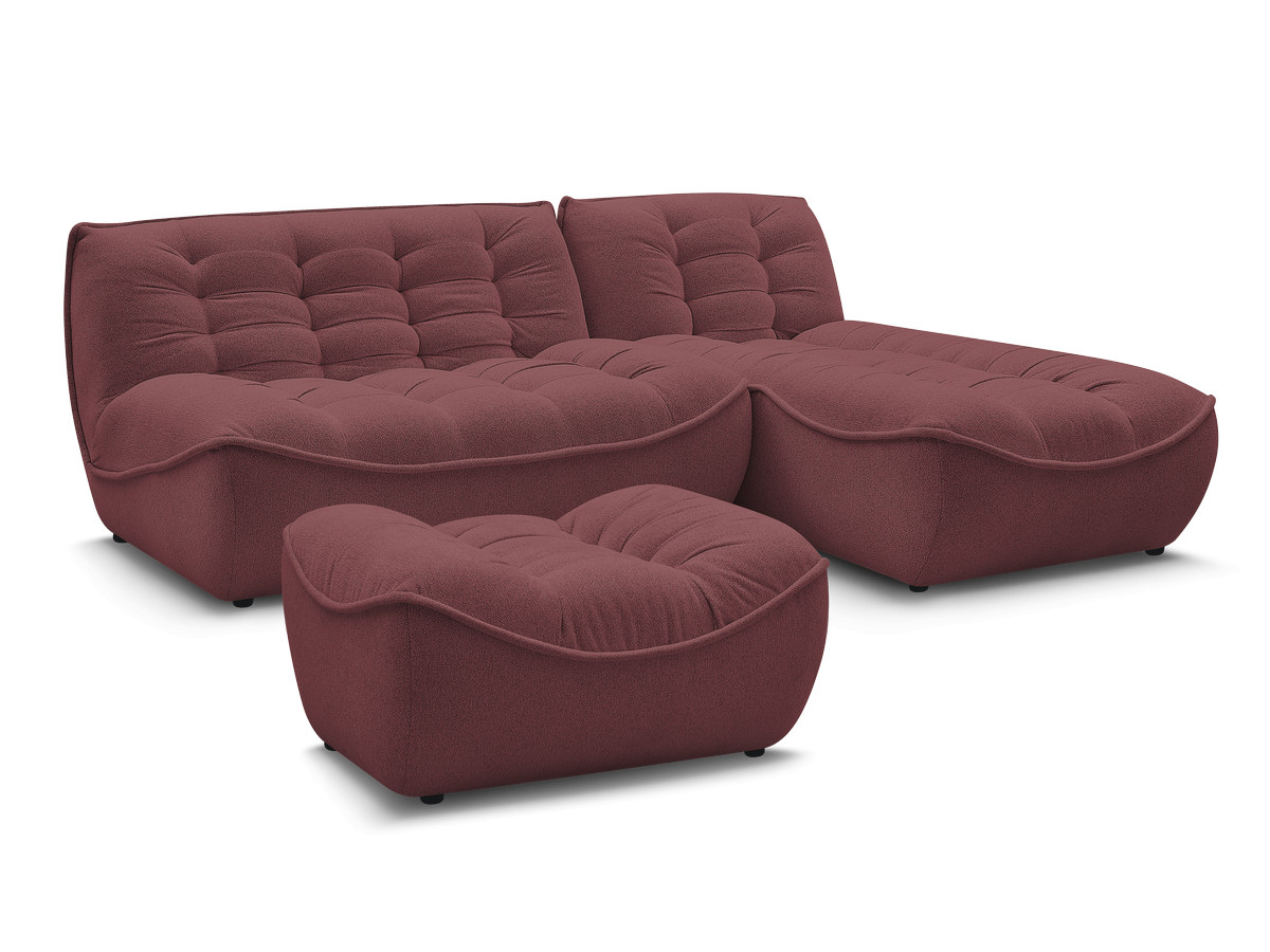 canapé d'angle fixe modulable serena tissu chiné avec pouf de couleur rouge