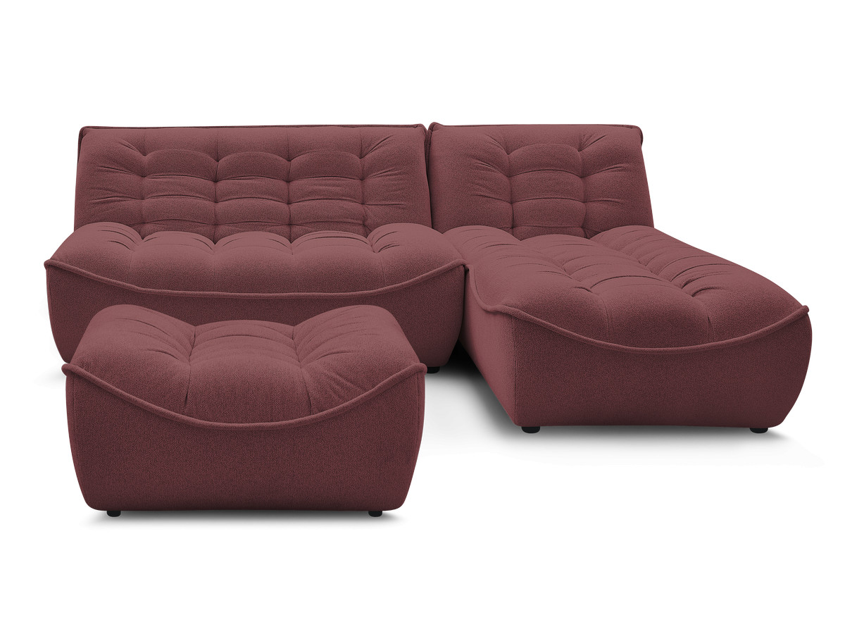 Canapé d'angle fixe modulable SERENA tissu chiné avec pouf