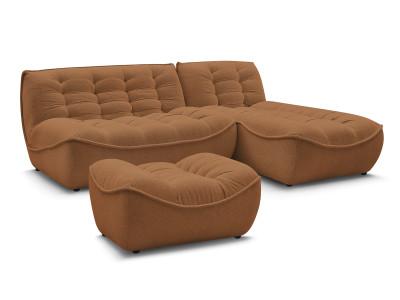 Canapé d'angle fixe modulable SERENA tissu chiné avec pouf