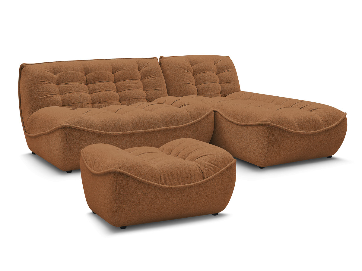 canapé d'angle fixe modulable serena tissu chiné avec pouf de couleur orange