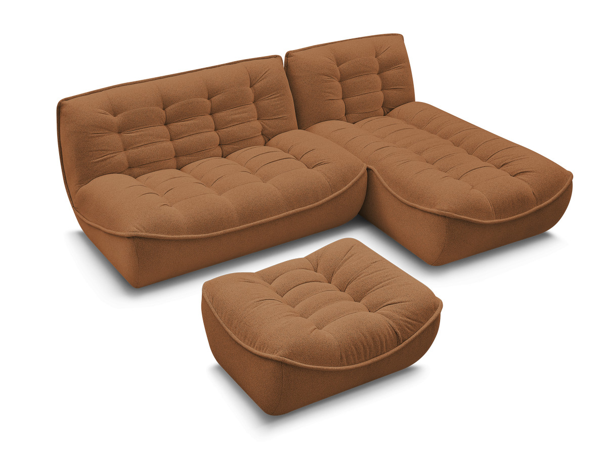 Canapé d'angle fixe modulable SERENA tissu chiné avec pouf