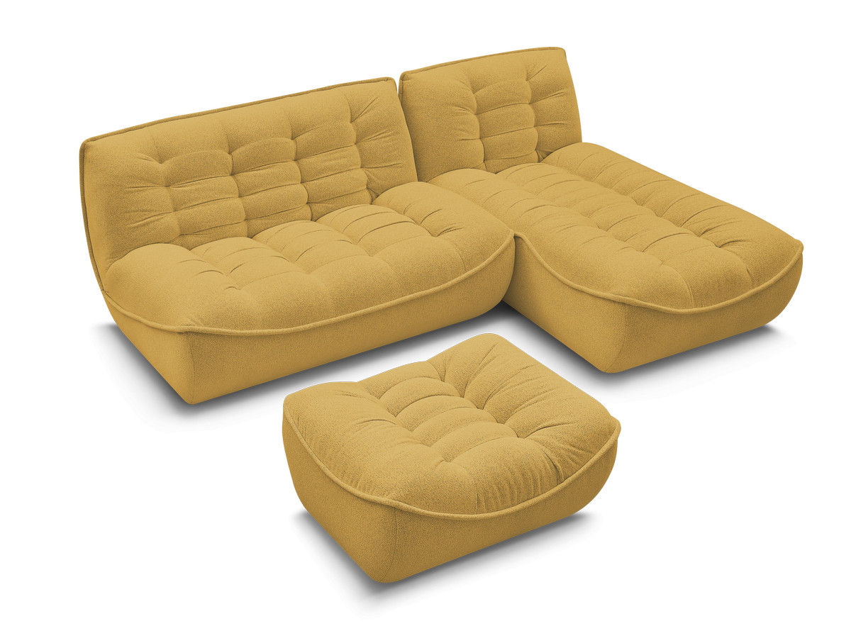 Canapé d'angle fixe modulable SERENA tissu chiné avec pouf