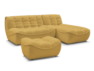 Canapé d'angle fixe modulable SERENA tissu chiné avec pouf