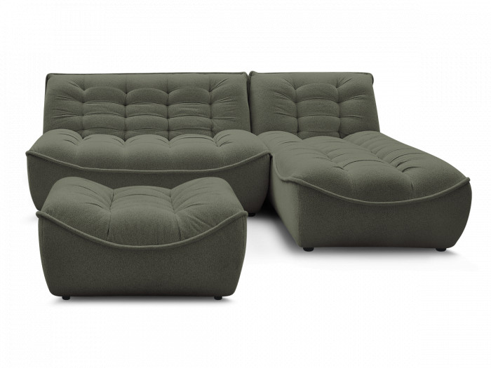 Canapé d'angle fixe modulable SERENA tissu chiné avec pouf