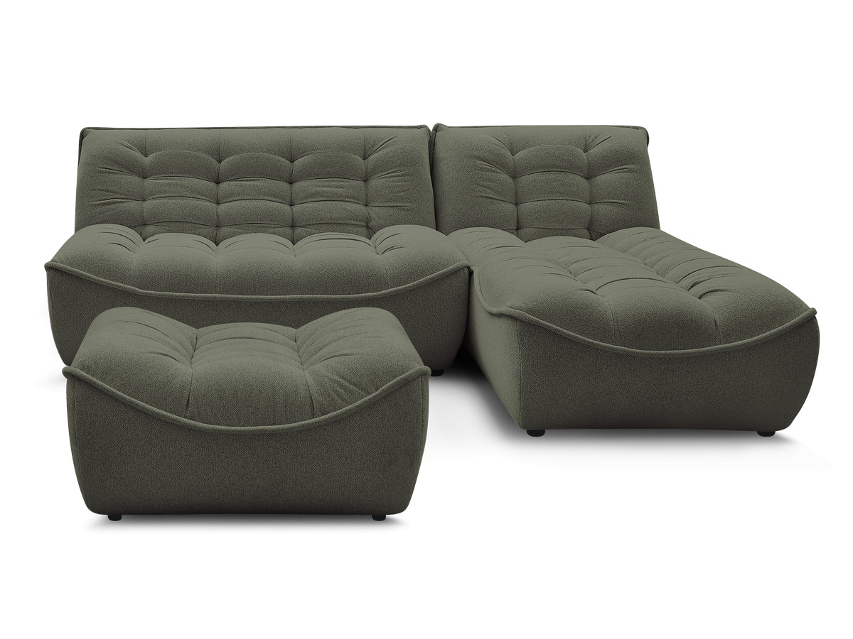Canapé d'angle fixe modulable SERENA tissu chiné avec pouf
