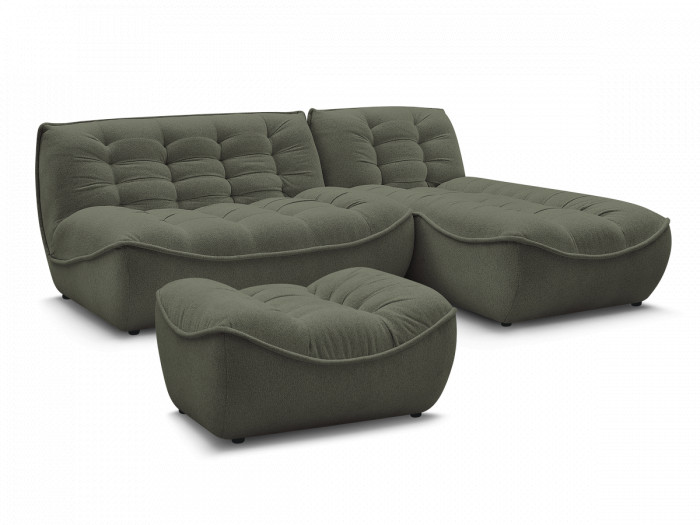 Canapé d'angle fixe modulable SERENA tissu chiné avec pouf