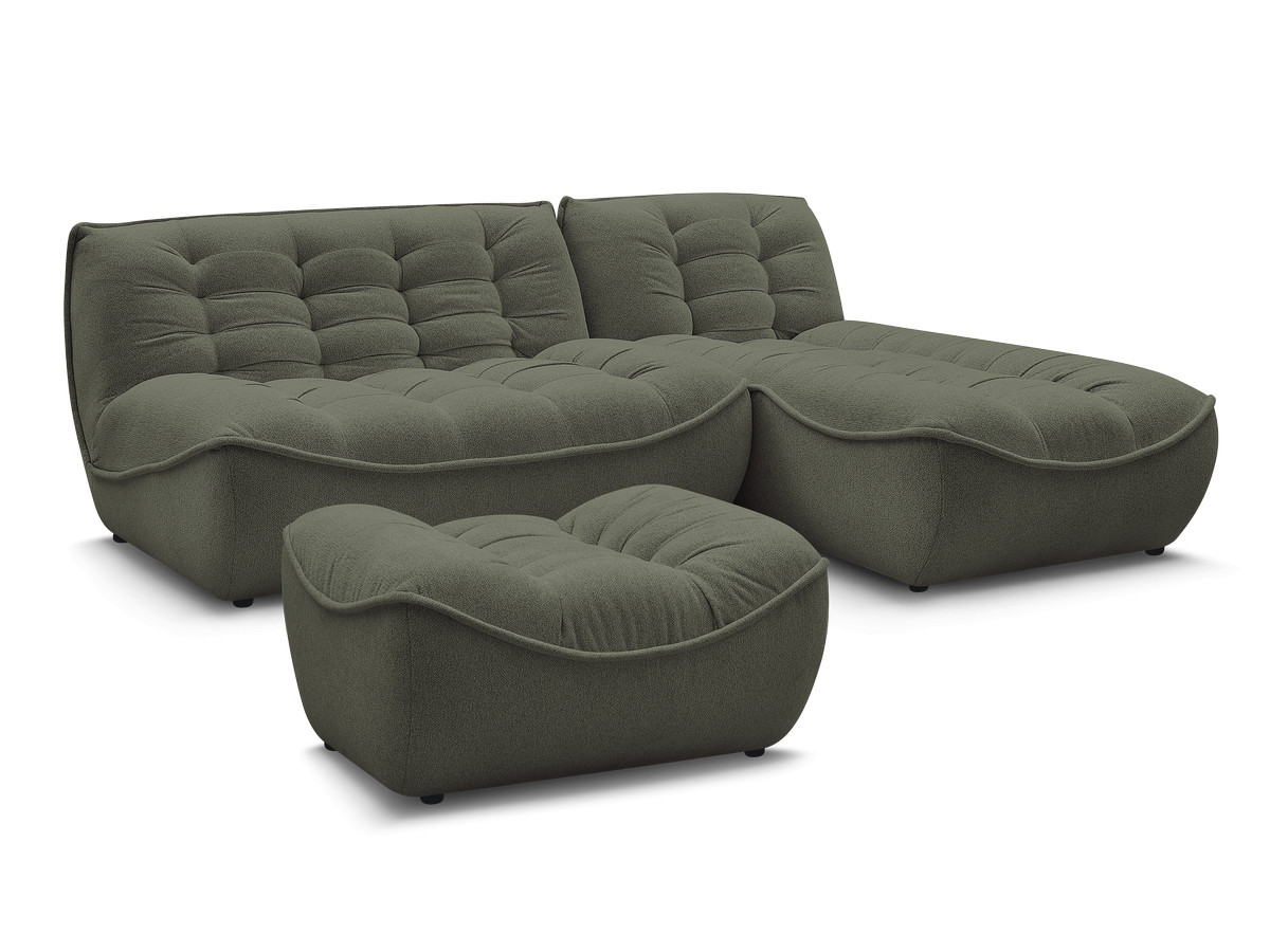 Canapé d'angle fixe modulable SERENA tissu chiné avec pouf