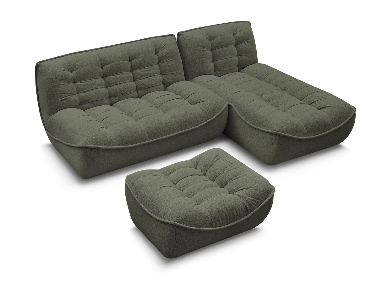 Canapé d'angle fixe modulable SERENA tissu chiné avec pouf