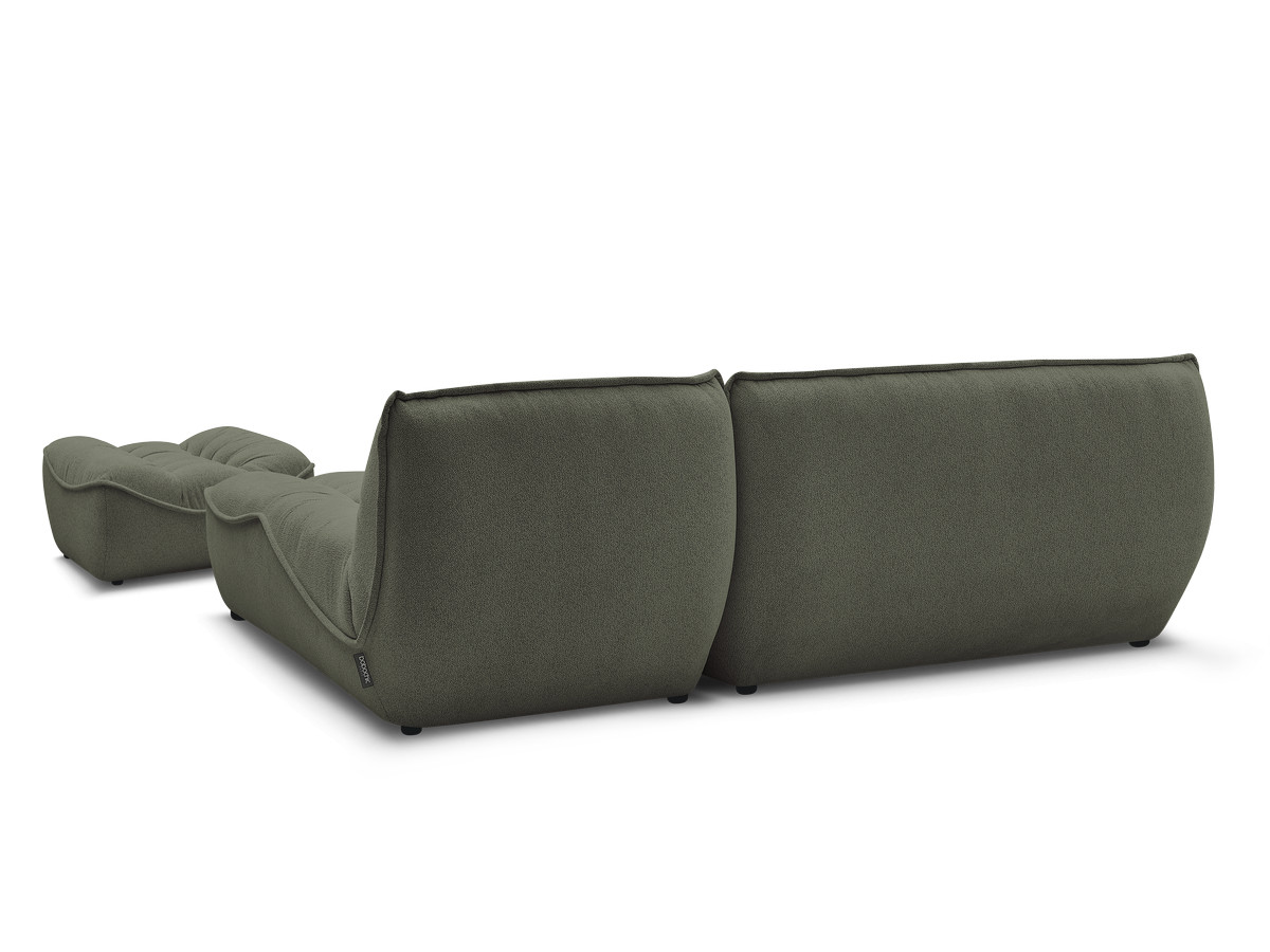 Canapé d'angle fixe modulable SERENA tissu chiné avec pouf