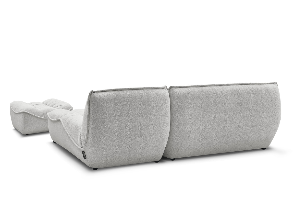 Canapé d'angle fixe modulable SERENA tissu chiné avec pouf