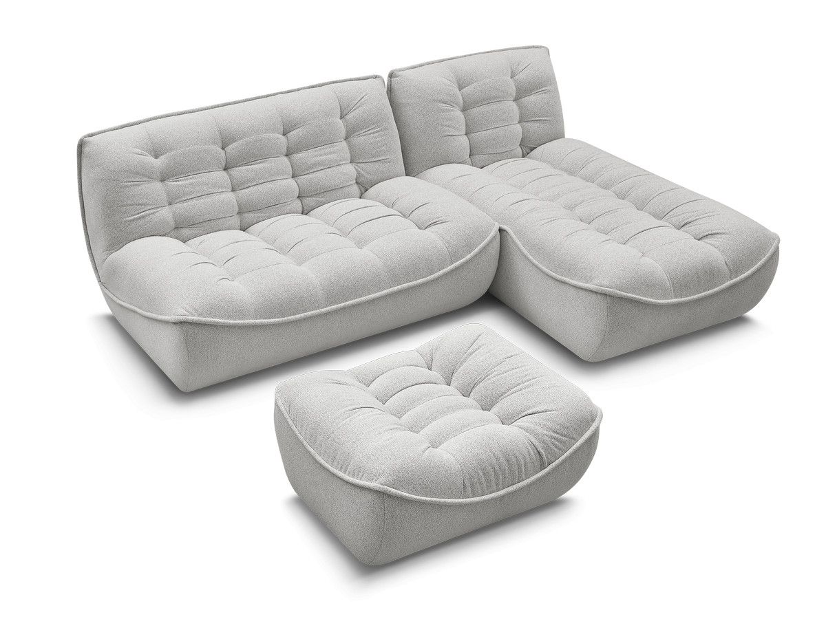 Canapé d'angle fixe modulable SERENA tissu chiné avec pouf