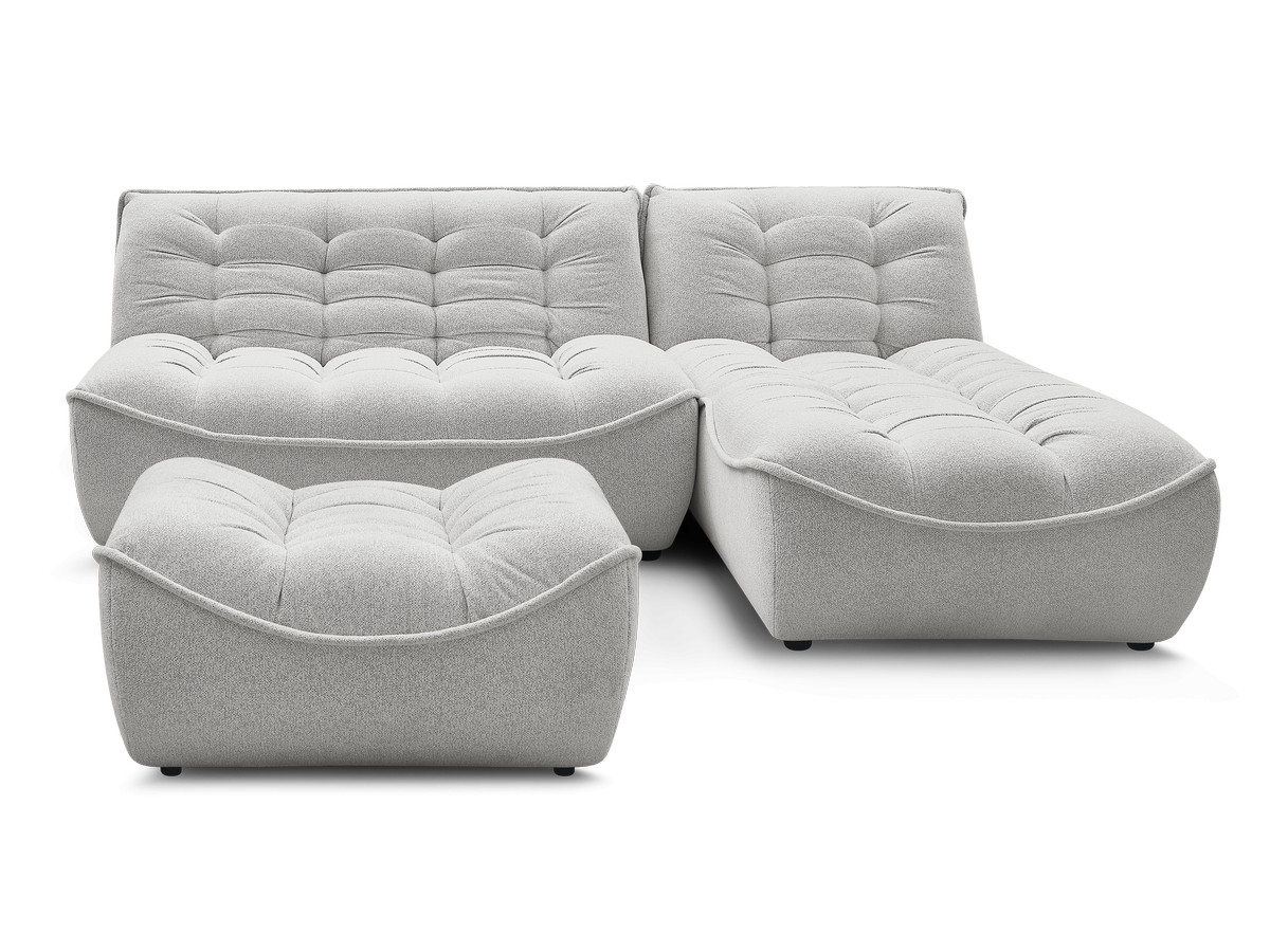 Canapé d'angle fixe modulable SERENA tissu chiné avec pouf