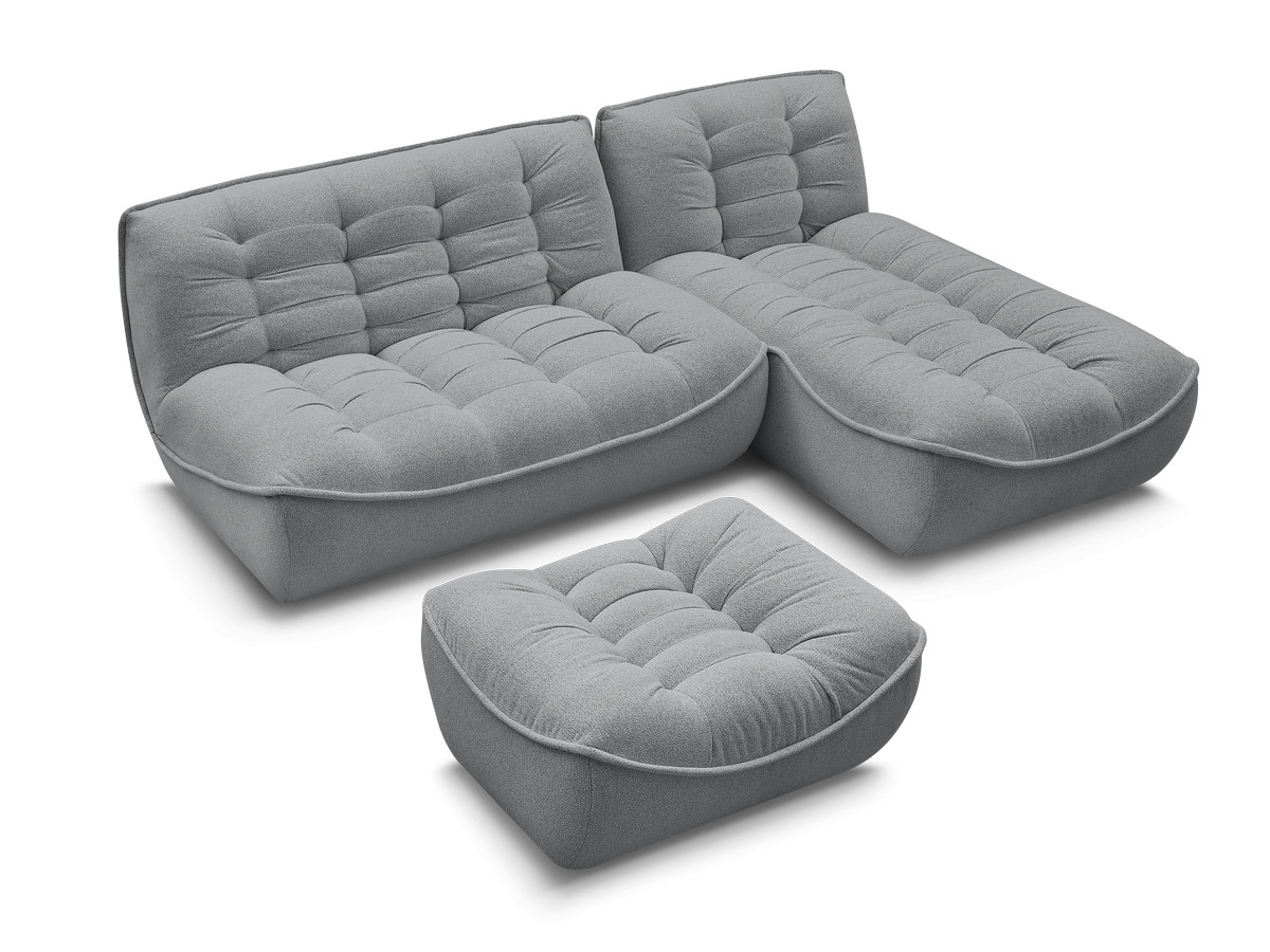 Canapé d'angle fixe modulable SERENA tissu chiné avec pouf
