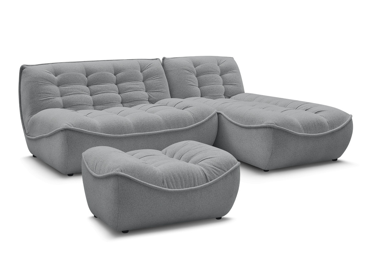 canapé d'angle fixe modulable serena tissu chiné avec pouf de couleur gris foncé