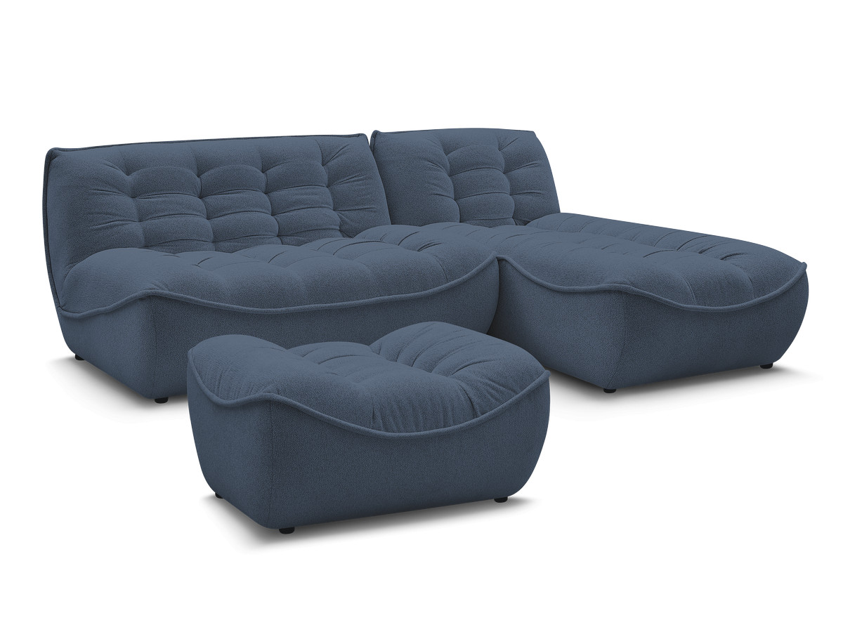 canapé d'angle fixe modulable serena tissu chiné avec pouf de couleur bleu