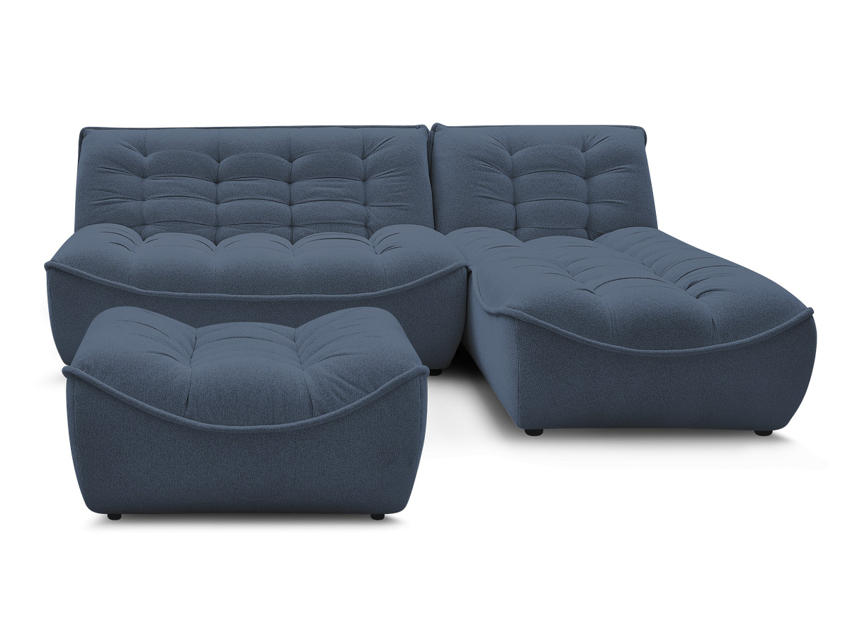 Canapé d'angle fixe modulable SERENA tissu chiné avec pouf