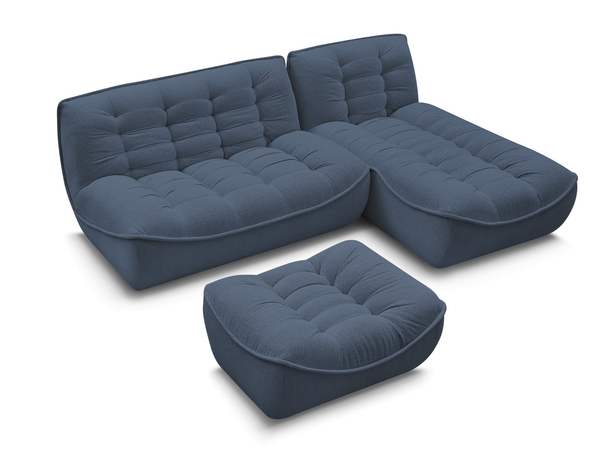 Canapé d'angle fixe modulable SERENA tissu chiné avec pouf