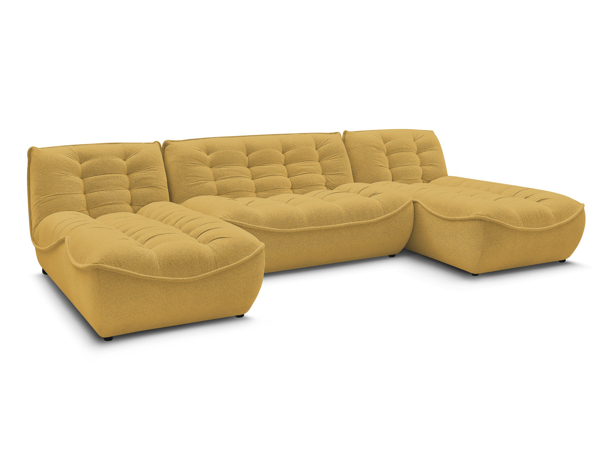 canapé panoramique fixe modulable serena tissu chiné de couleur jaune