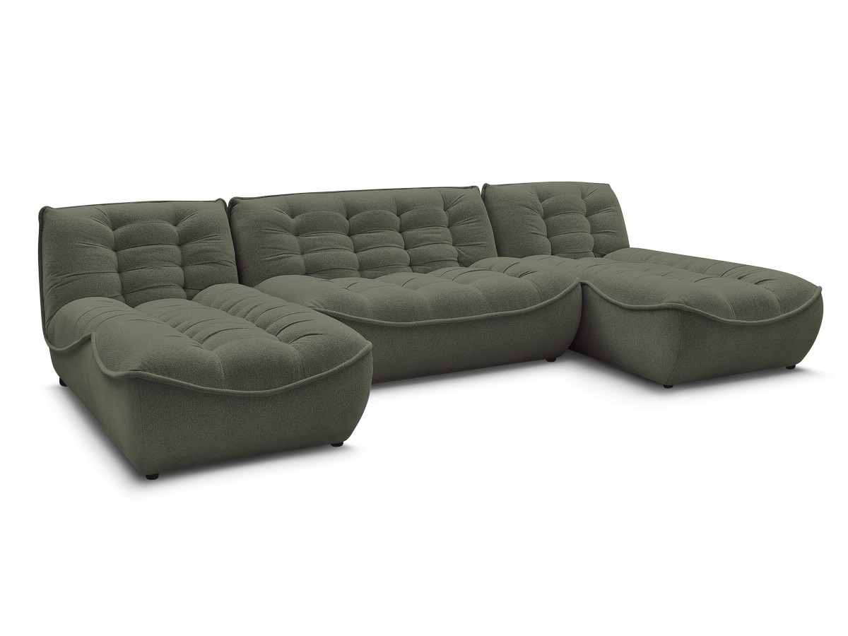 canapé panoramique fixe modulable serena tissu chiné de couleur vert
