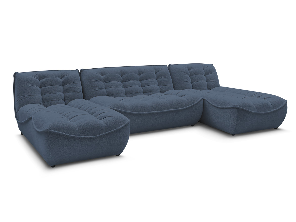 canapé panoramique fixe modulable serena tissu chiné de couleur bleu