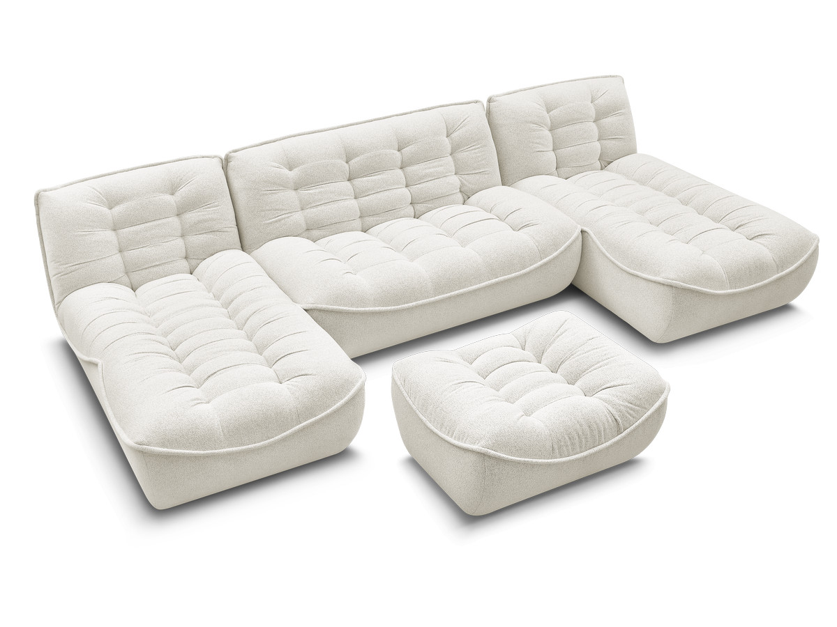 Canapé panoramique fixe modulable SERENA tissu chiné avec pouf