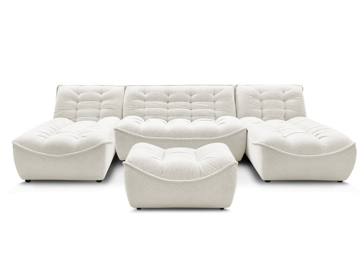 Canapé panoramique fixe modulable SERENA tissu chiné avec pouf