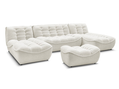 Canapé panoramique fixe modulable SERENA tissu chiné avec pouf
