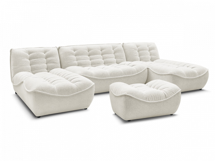 Canapé panoramique fixe modulable SERENA tissu chiné avec pouf