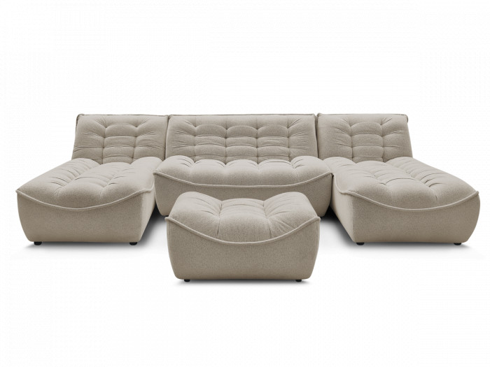 Canapé panoramique fixe modulable SERENA tissu chiné avec pouf