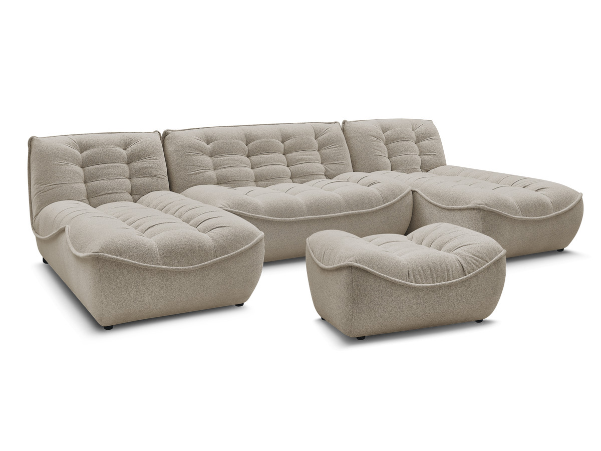 canapé panoramique fixe modulable serena tissu chiné avec pouf de couleur taupe