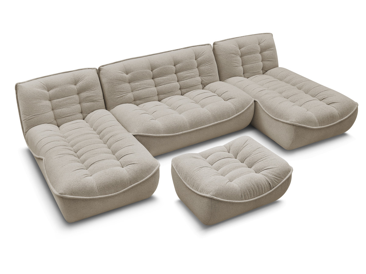 Canapé panoramique fixe modulable SERENA tissu chiné avec pouf