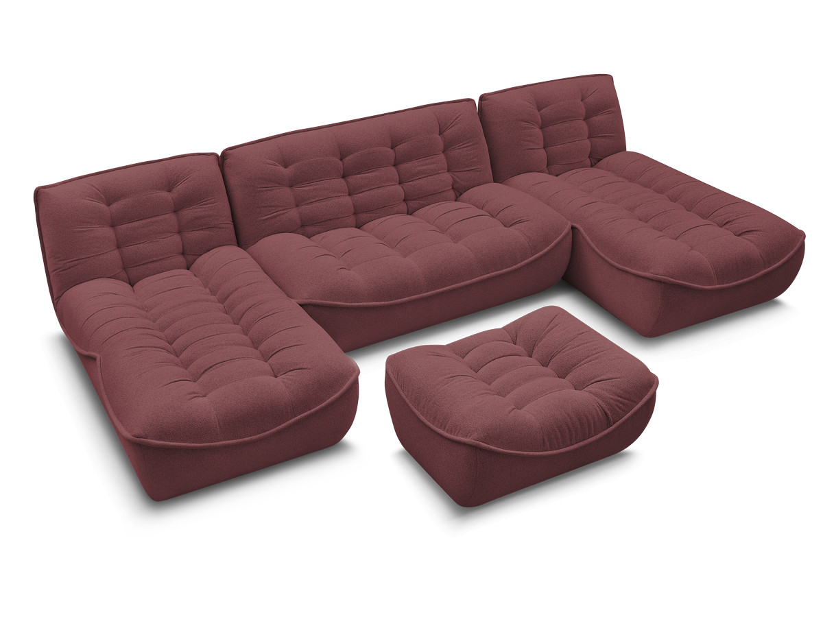 Canapé panoramique fixe modulable SERENA tissu chiné avec pouf