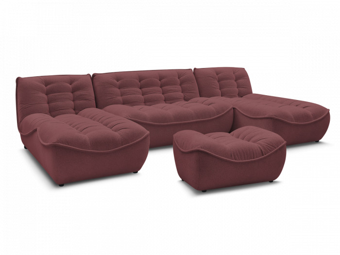 Canapé panoramique fixe modulable SERENA tissu chiné avec pouf