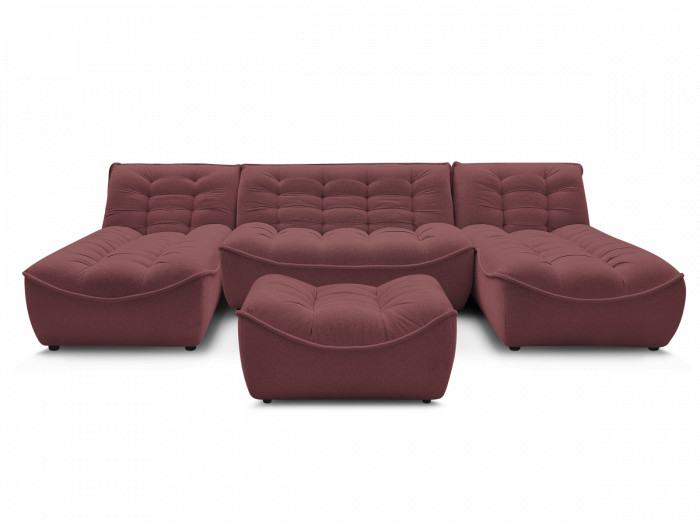 Canapé panoramique fixe modulable SERENA tissu chiné avec pouf