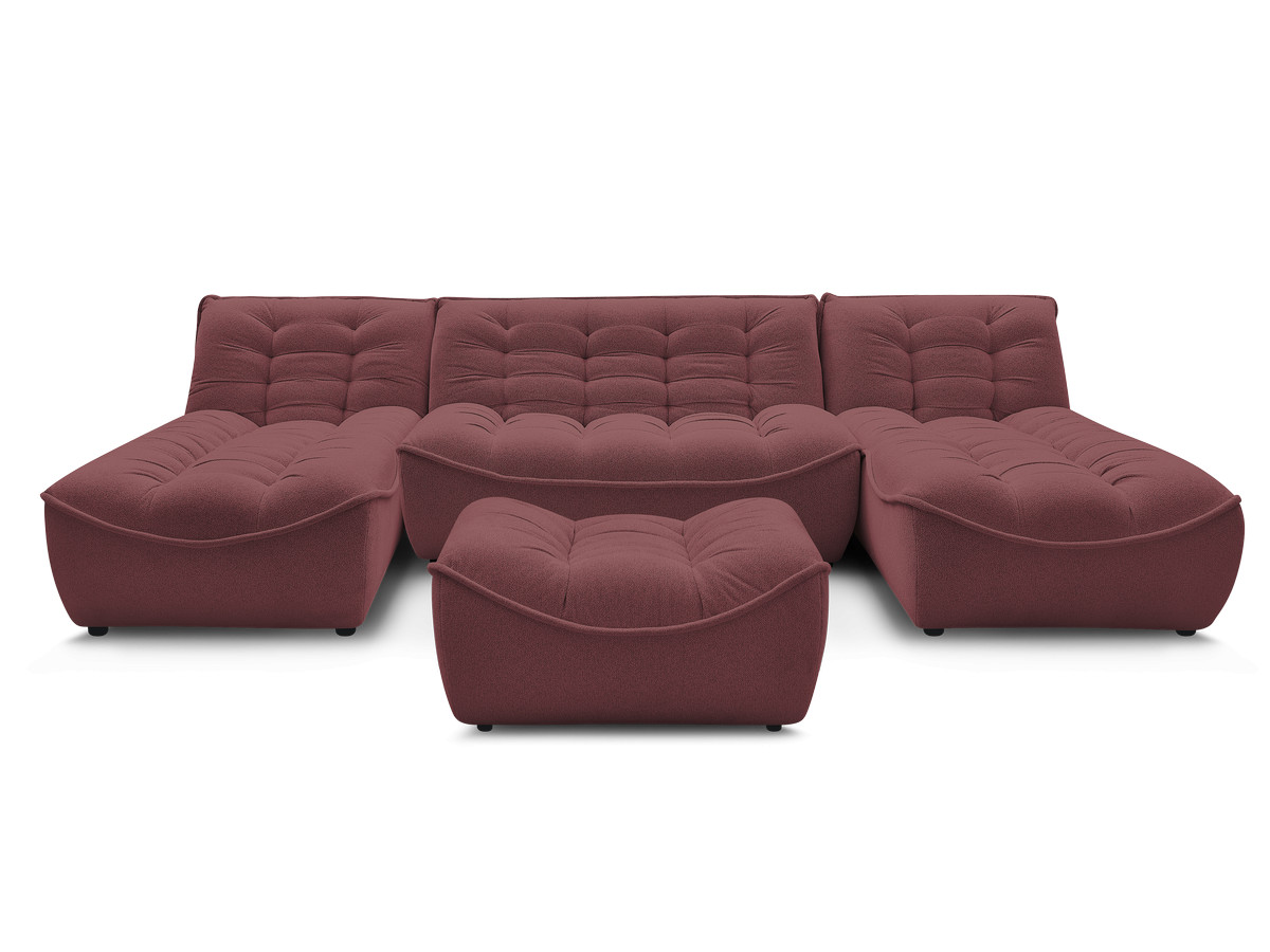 Canapé panoramique fixe modulable SERENA tissu chiné avec pouf