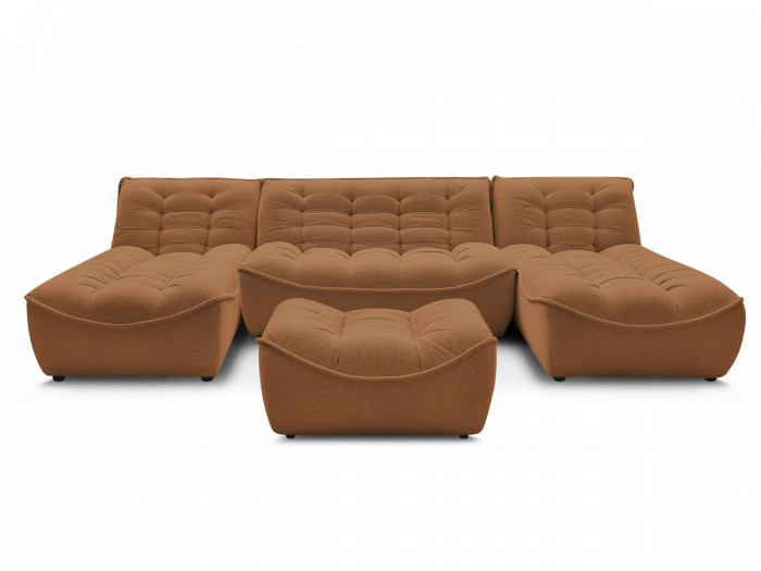 Canapé panoramique fixe modulable SERENA tissu chiné avec pouf