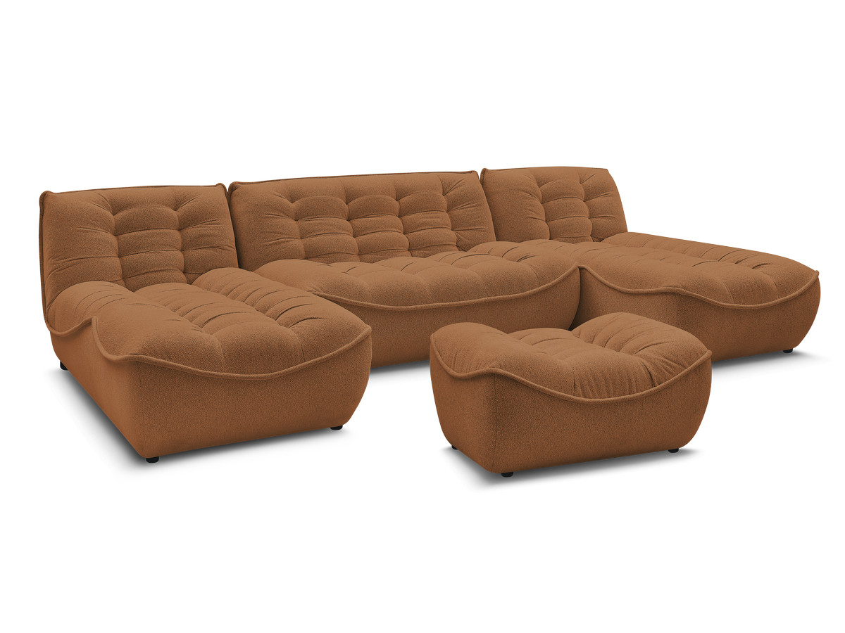 canapé panoramique fixe modulable serena tissu chiné avec pouf de couleur orange