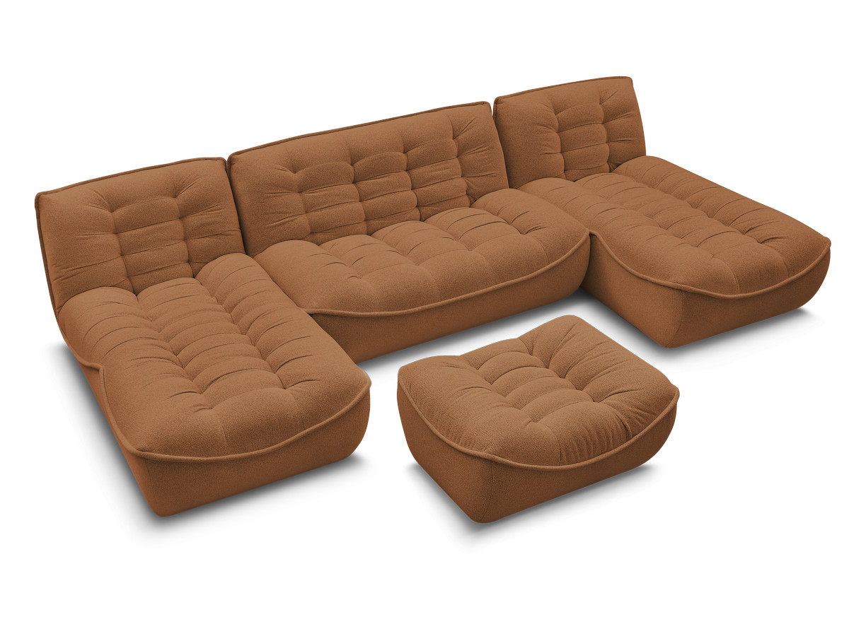 Canapé panoramique fixe modulable SERENA tissu chiné avec pouf