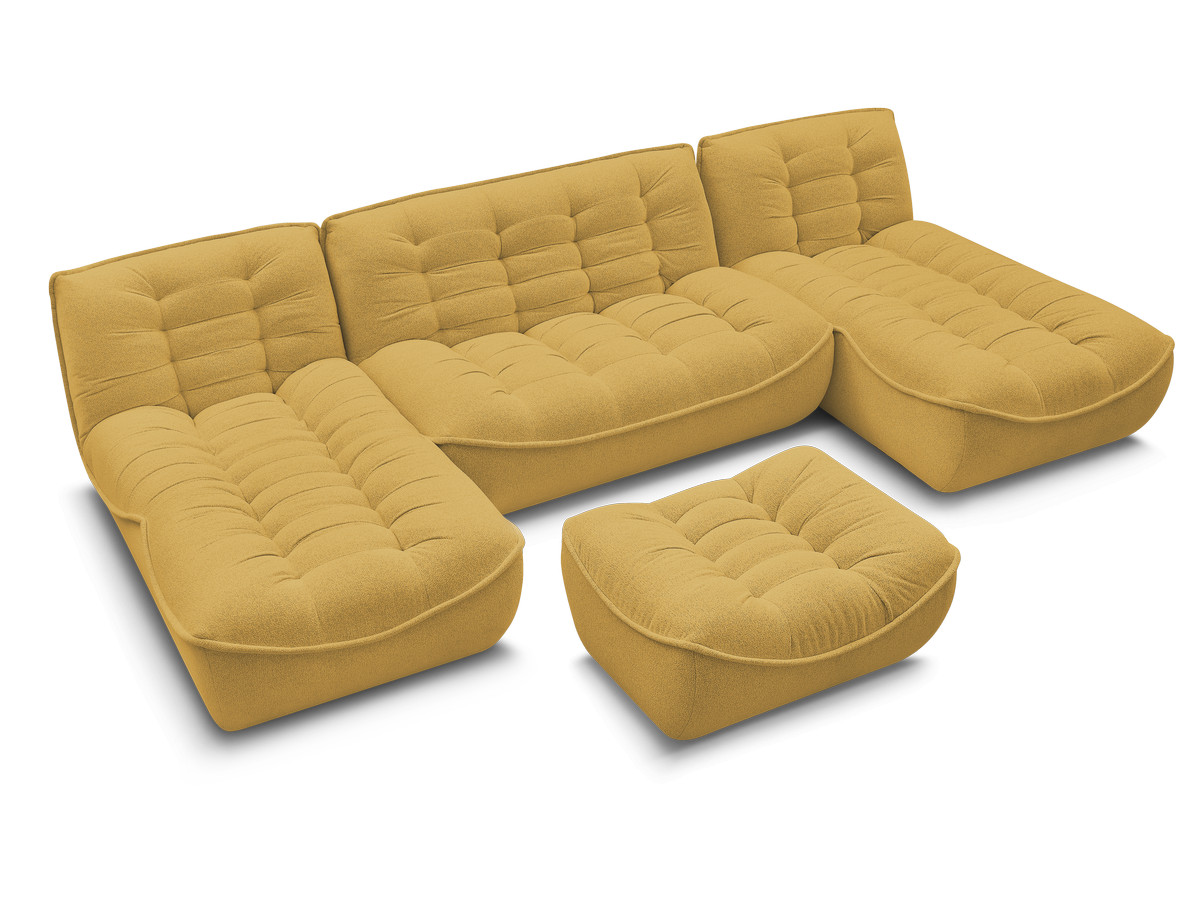 Canapé panoramique fixe modulable SERENA tissu chiné avec pouf