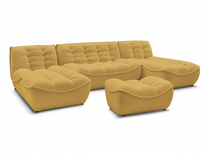 Canapé panoramique fixe modulable SERENA tissu chiné avec pouf