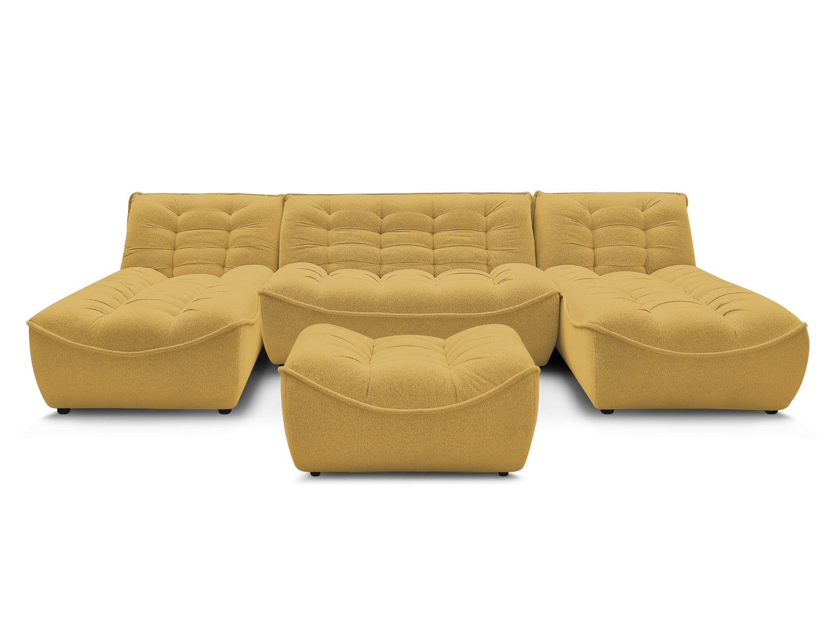 Canapé panoramique fixe modulable SERENA tissu chiné avec pouf