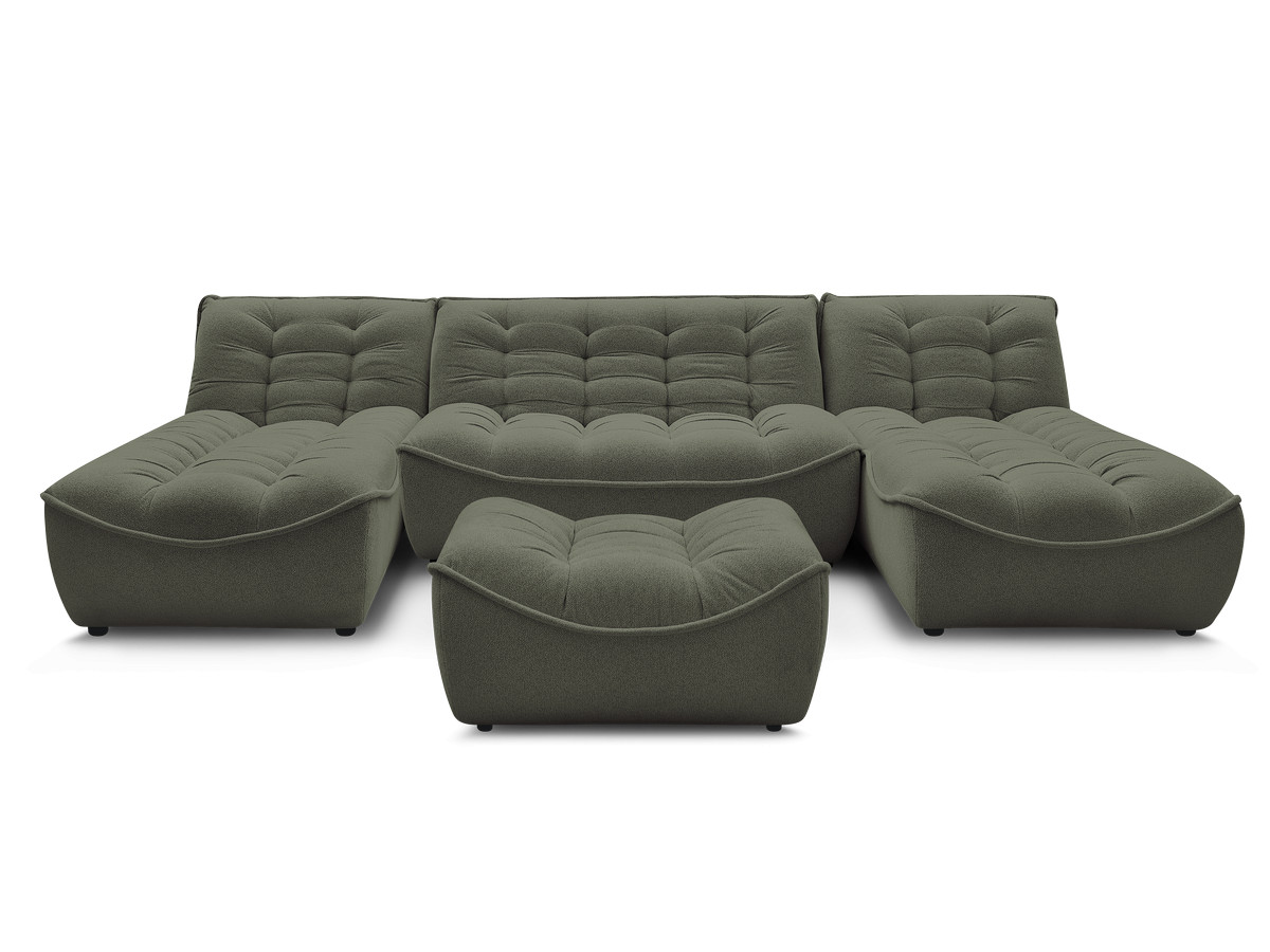 Canapé panoramique fixe modulable SERENA tissu chiné avec pouf