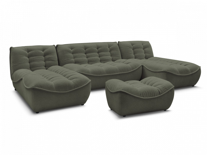 Canapé panoramique fixe modulable SERENA tissu chiné avec pouf