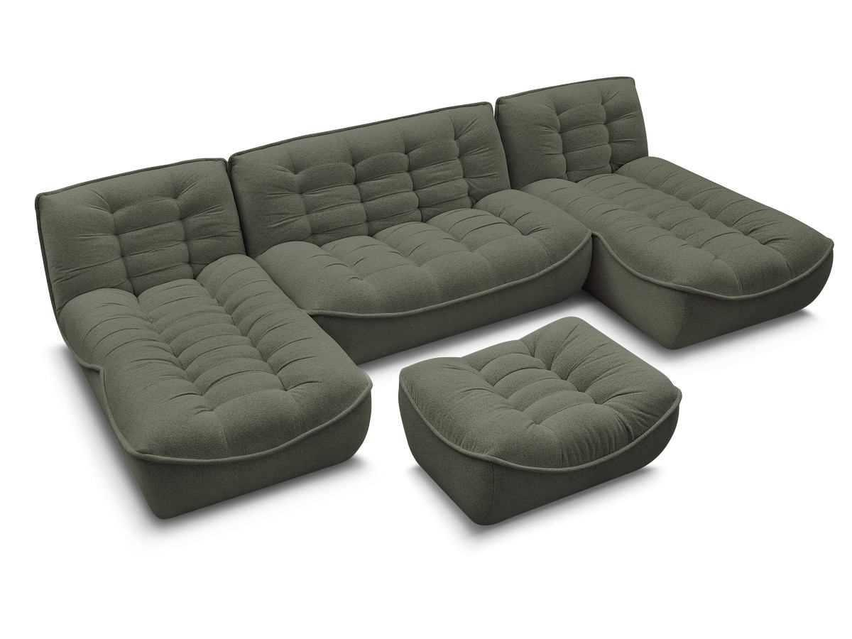 Canapé panoramique fixe modulable SERENA tissu chiné avec pouf