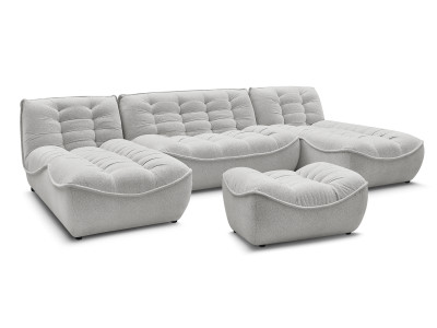 Canapé panoramique fixe modulable SERENA tissu chiné avec pouf